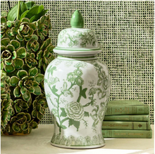 Load image into Gallery viewer, 14&quot; Green And White Covered Temple Jar - Ceramic