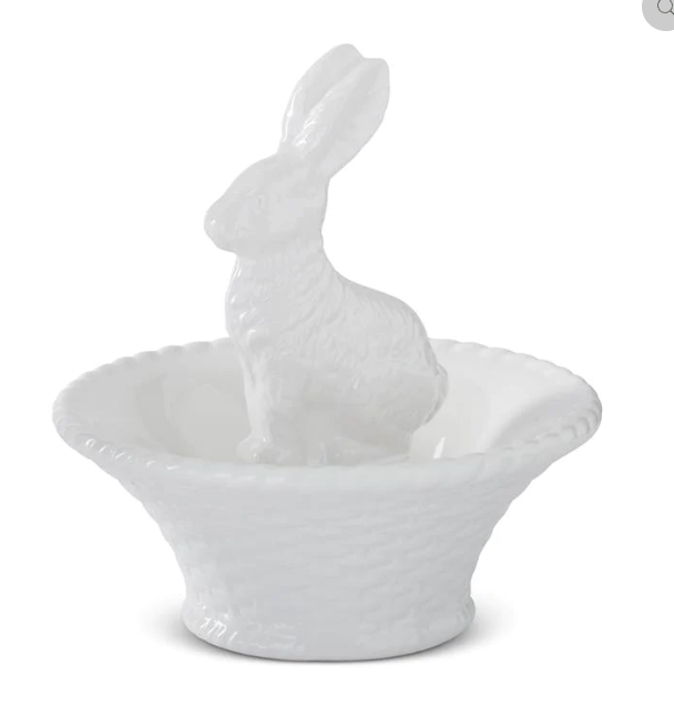 White Bunny In Basket Bowl