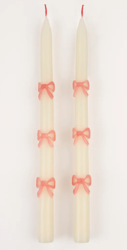 Pink Bow Taper Candles