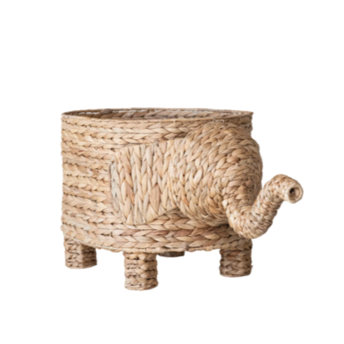 Hand Woven Water Hyacinth Elephant Basket