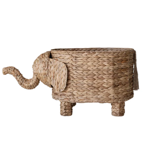 Hand Woven Water Hyacinth Elephant Basket