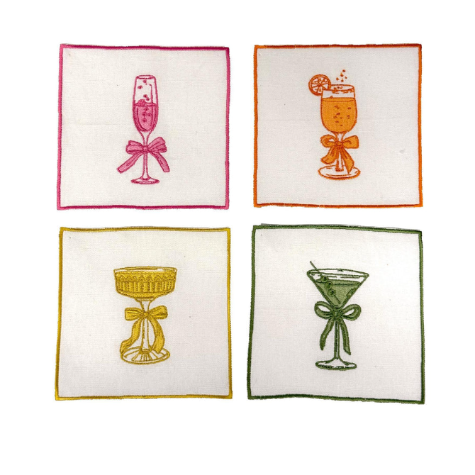 Cheers Embroidered Cocktail Napkins