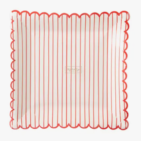 Red Striped Scalloped Valentine Plates