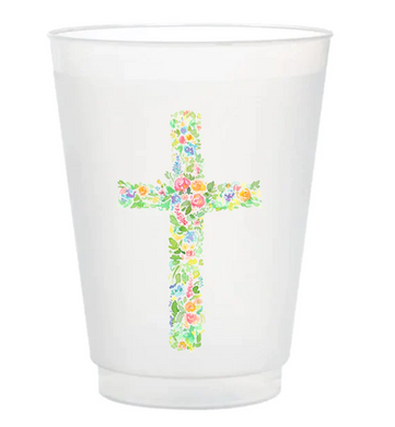 Floral Cross Frosted Cups