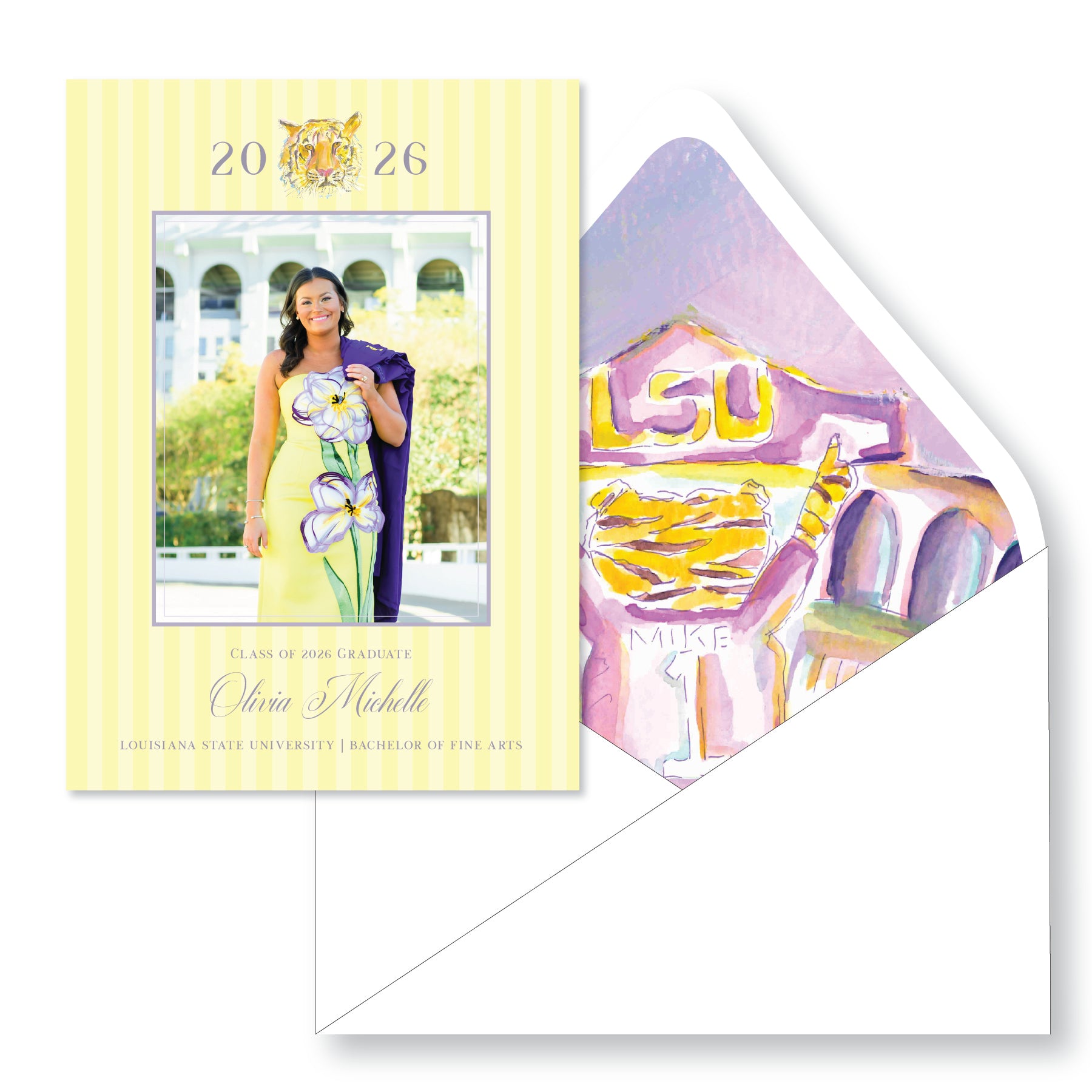 Watercolor Stripe Graduation Announcements