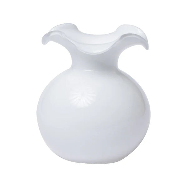 Vietri Hibiscus Glass White Fluted Vase - Small