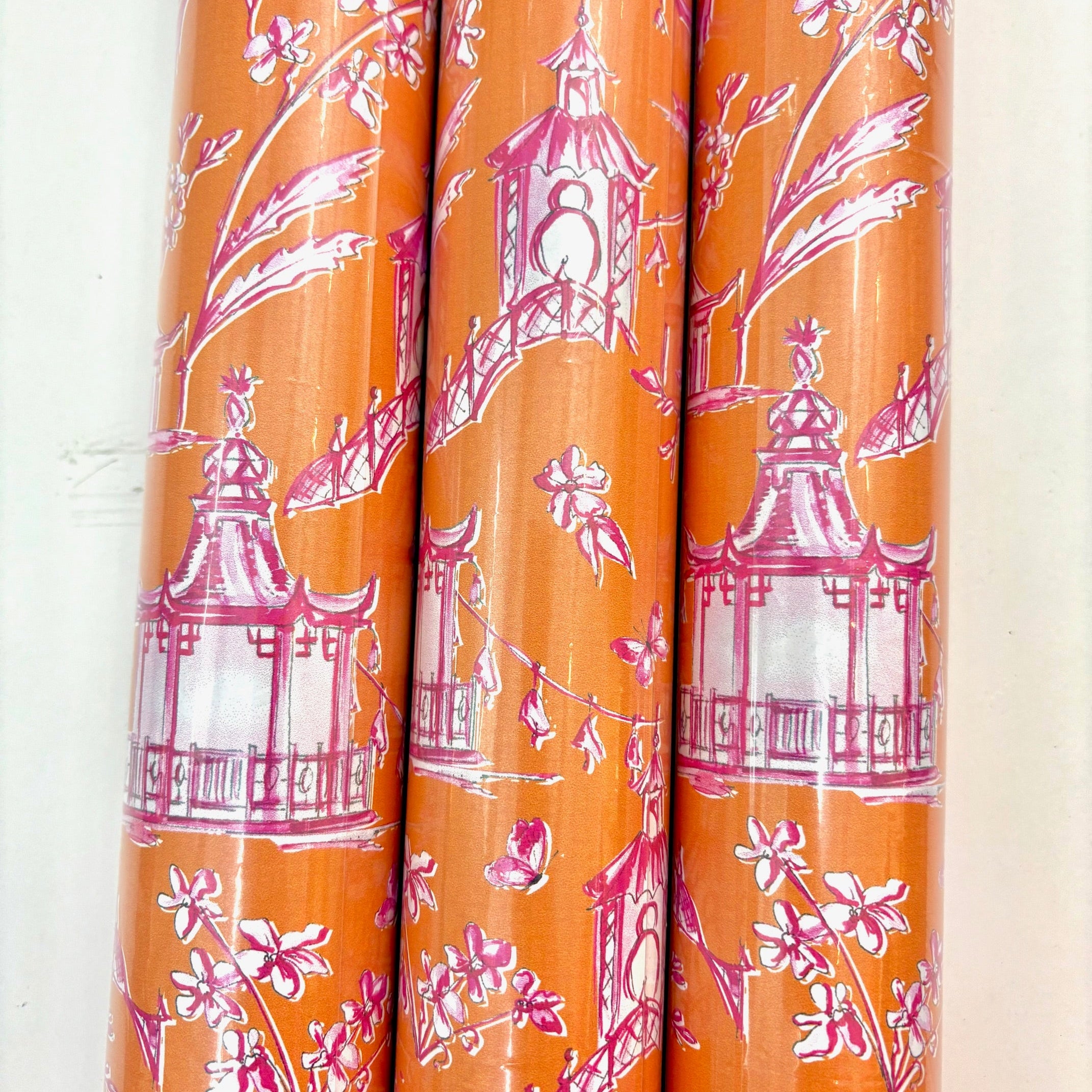 Pink And Orange Pagoda Wrapping Paper