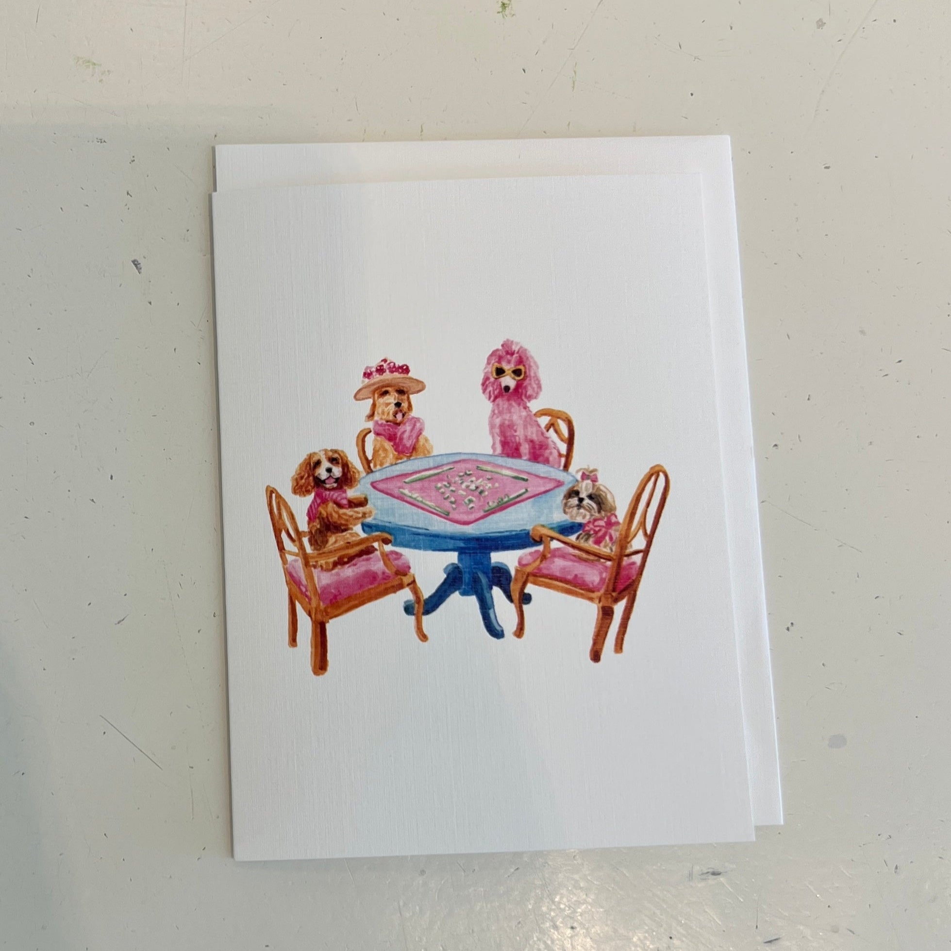Dogs Playing Mahjong Notecard