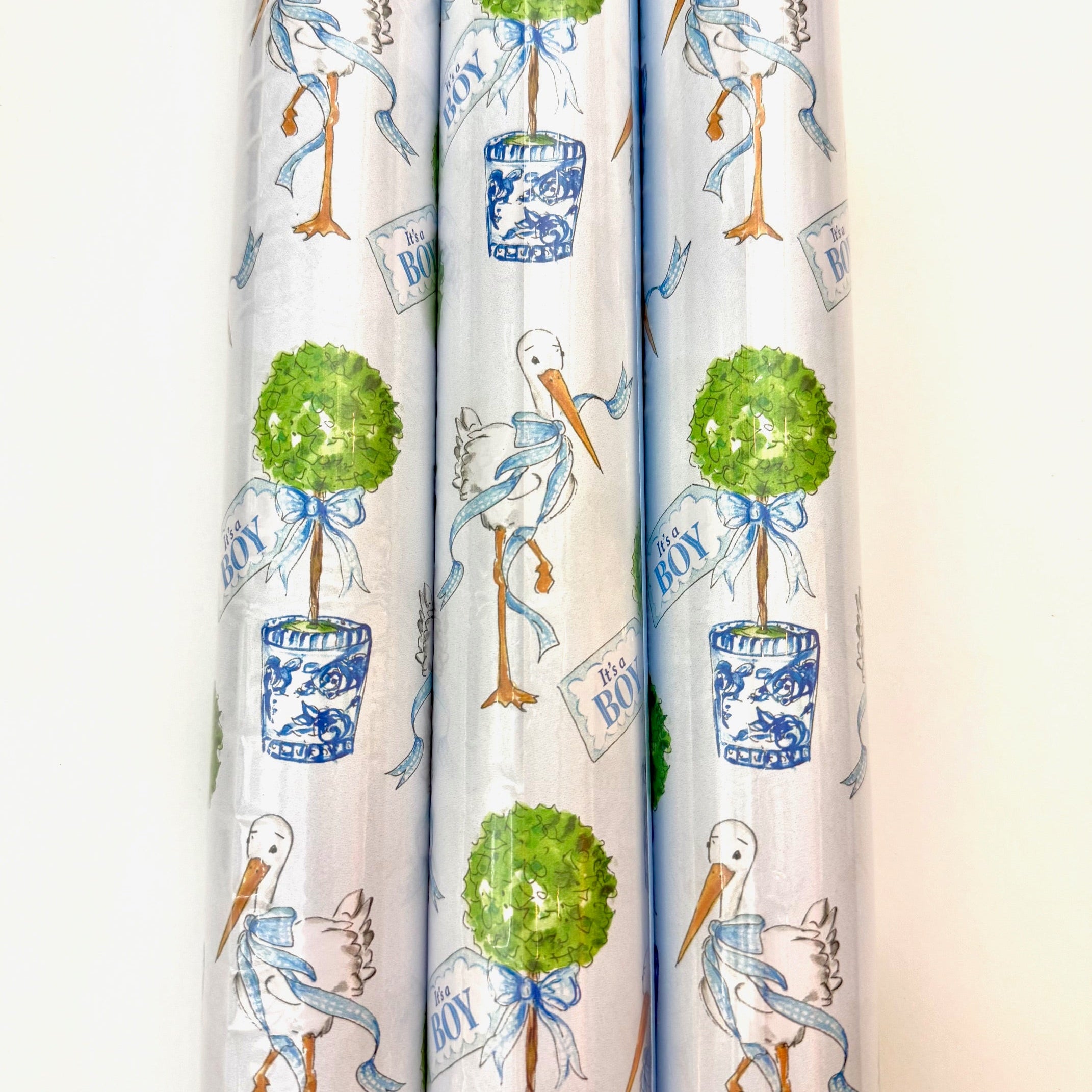 Blue Its A Boy Topiaries Wrapping Paper