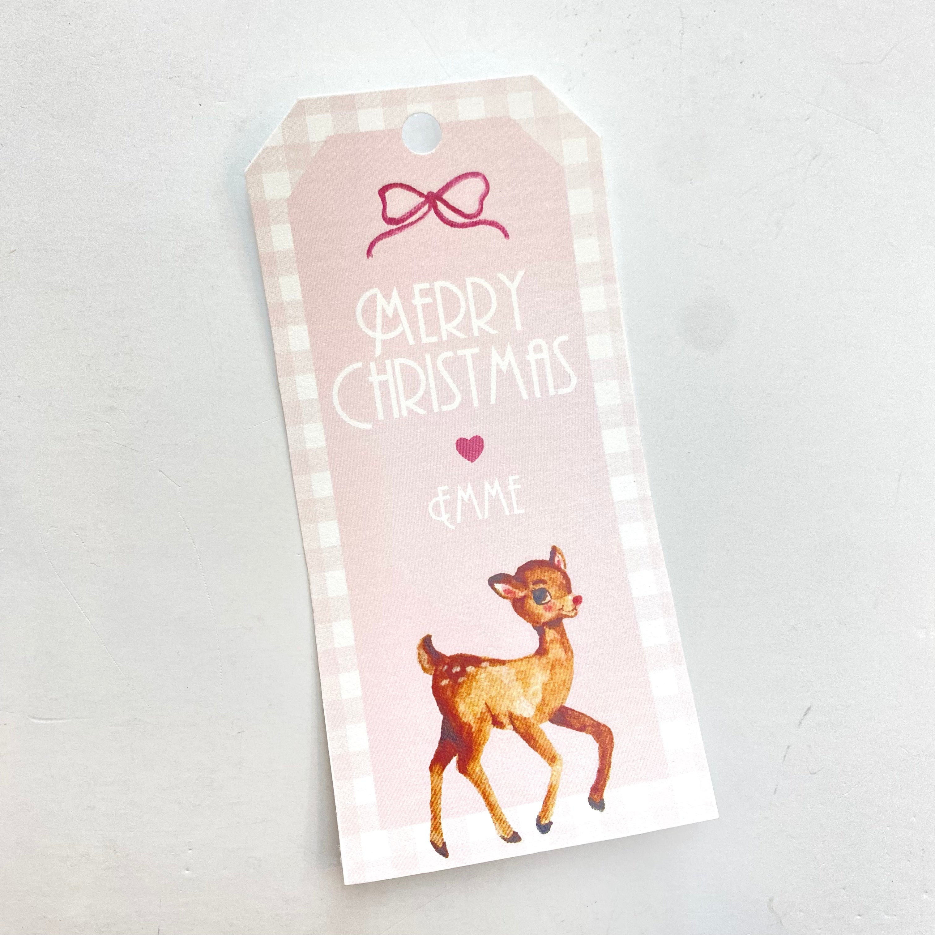 Pink Plaid Rudolph Custom Gift Tag