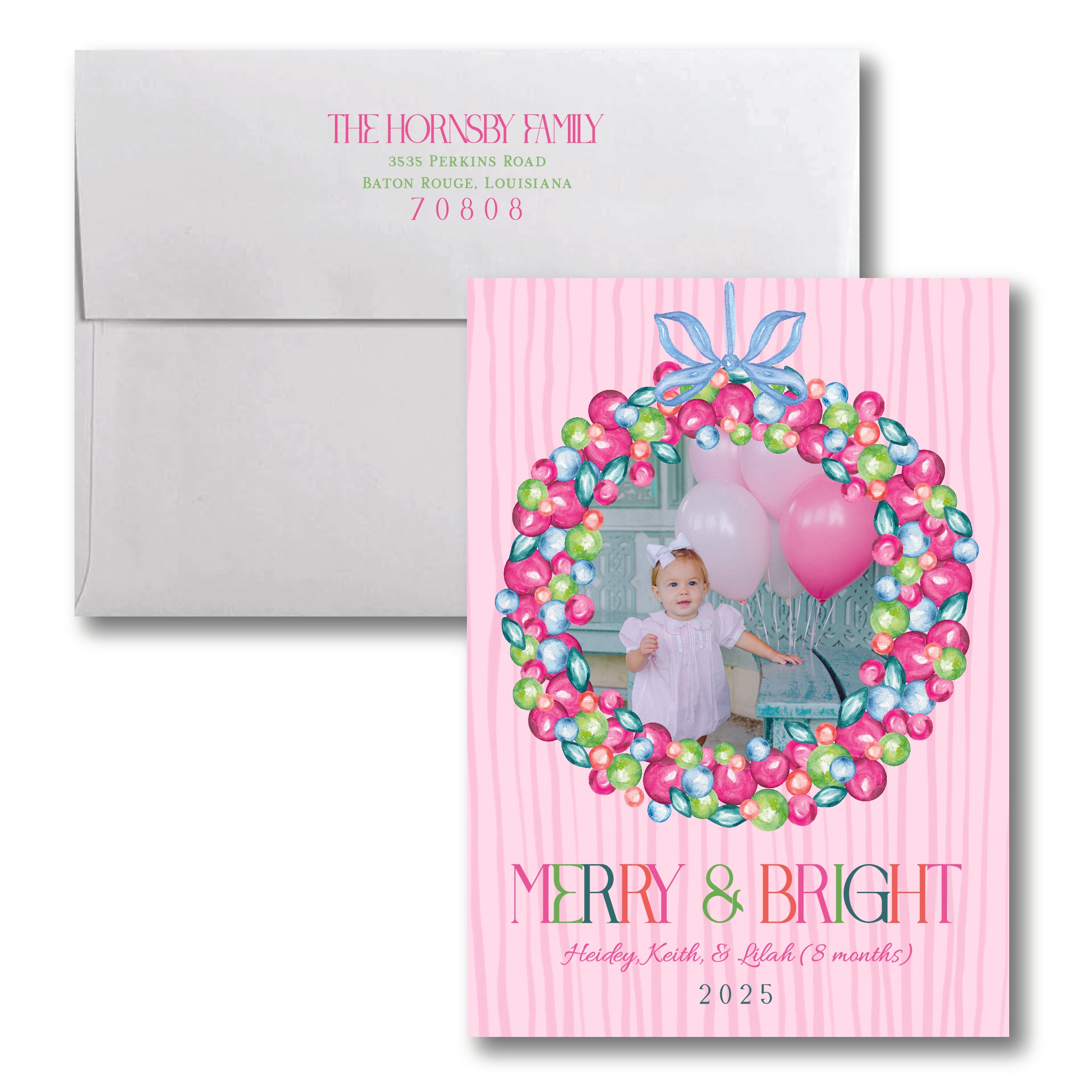 Pink Wreath Holiday Card