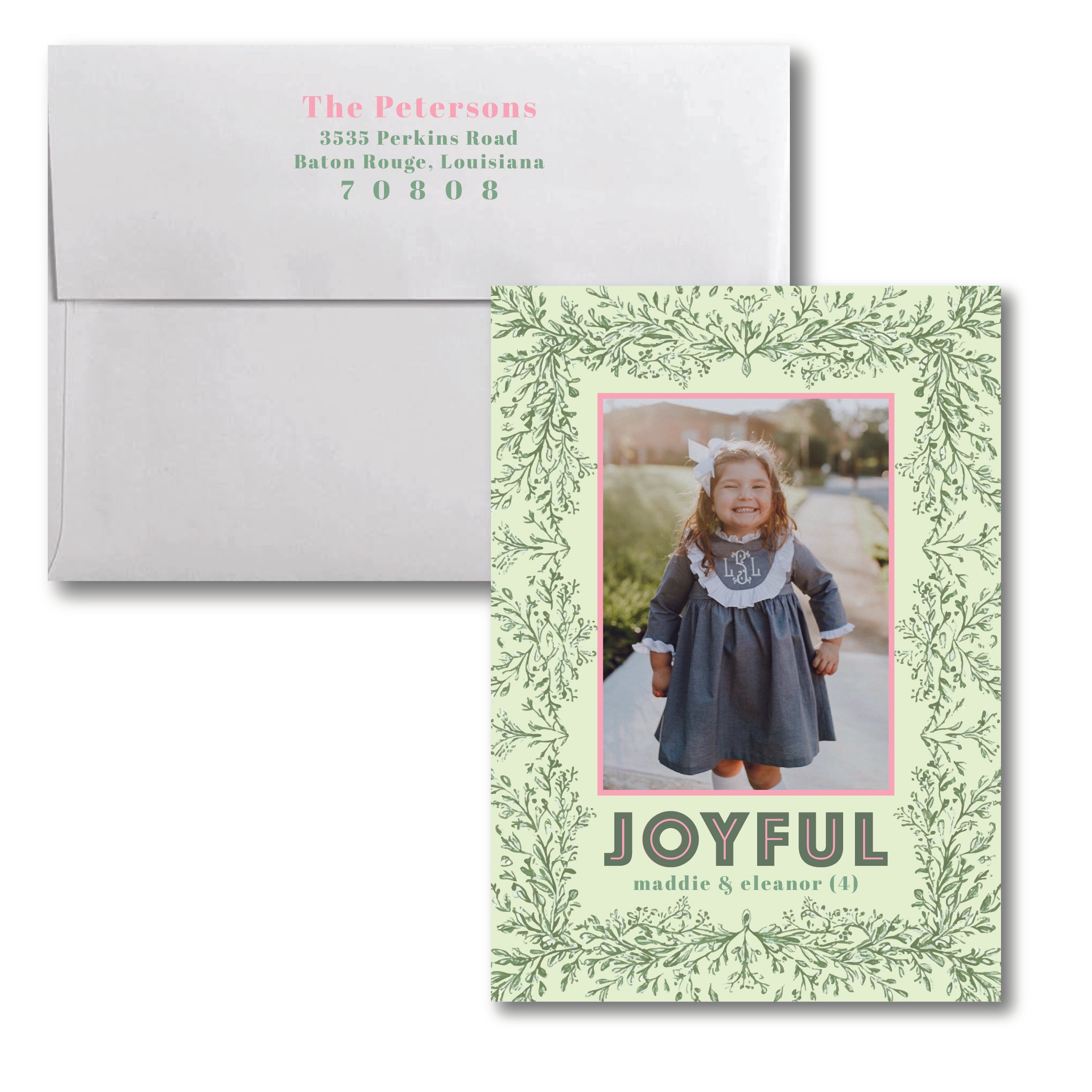 Pink & Green Holiday Card