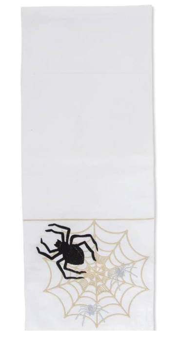 White Halloween Towel Embroidered Spider Web