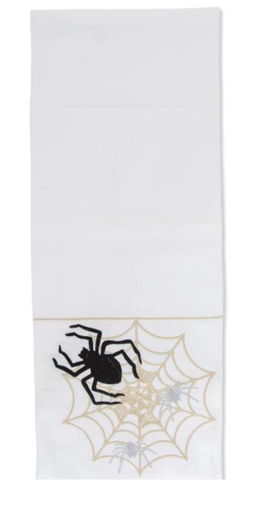 White Halloween Cotton Towel w/ Embroidered Spider Web