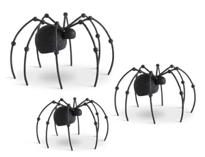SET OF 3 GLITTERED BLACK METAL SPIDERS