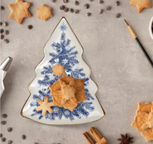 Load image into Gallery viewer, Blue and White Christmas Tree Plate