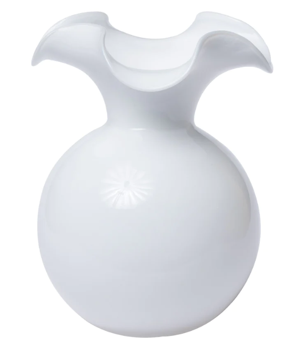 Vietri Hibiscus Glass White Fluted Vase - Small