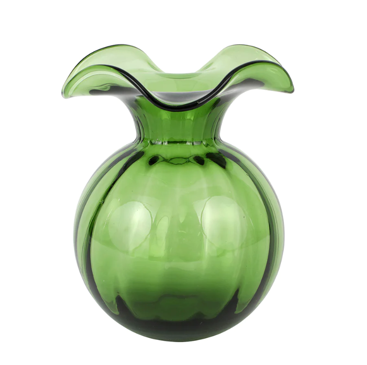 Vietri Hibiscus Glass Dark Green Fluted Vase - Medium
