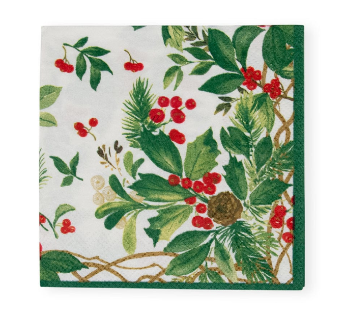 Holly Chintz White Cocktail Napkin