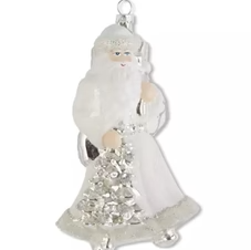 White and Silver Glass Santa Ornament