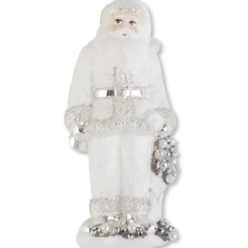 White and Silver Glass Santa Ornament