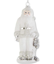 Load image into Gallery viewer, White and Silver Glass Santa Orn