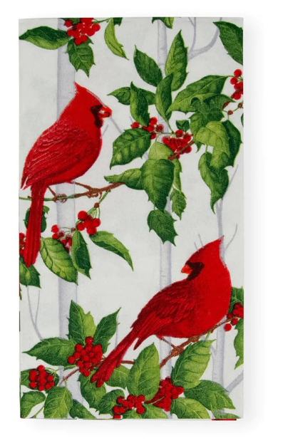 Holly And Songbirds White & Silver Guest Towel Napkins