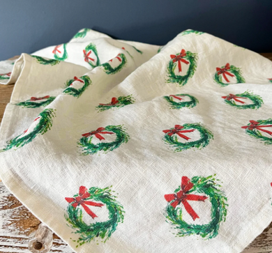 Red Bow Wreath Kitchen Towel