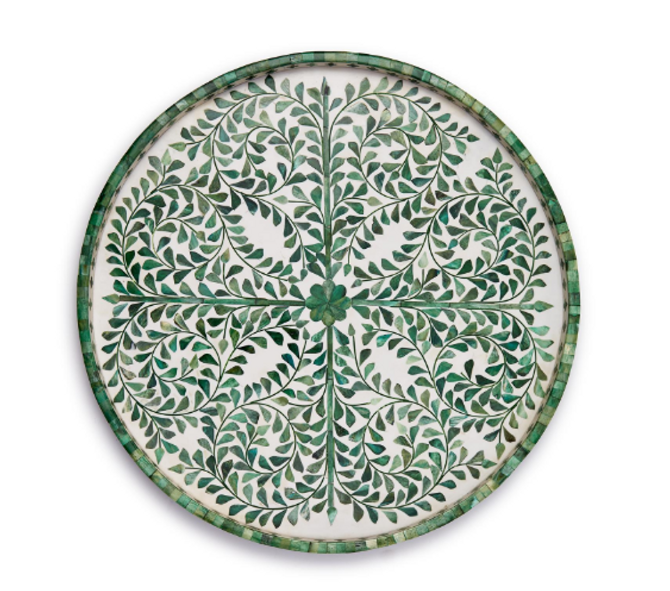 Green/White Round Serving Tray