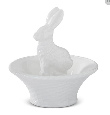 White Bunny In Basket Bowl