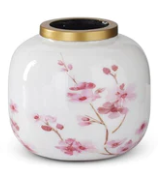Load image into Gallery viewer, WHITE &amp; PINK BLOSSOM VASES W/GOLD RIM