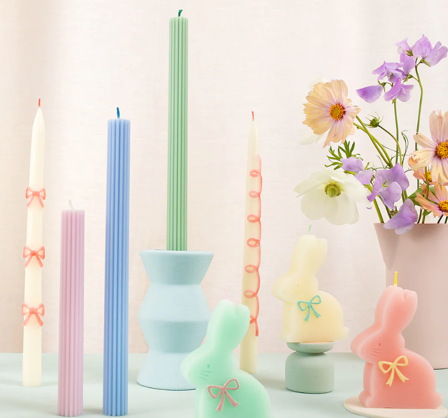 Pink Bow Taper Candles