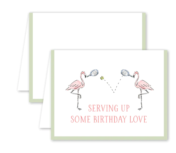 Flamingos & Tennis Birthday Card