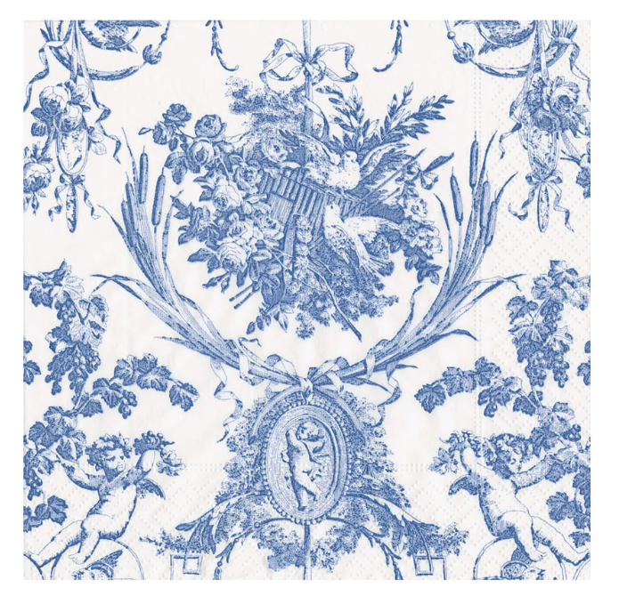 Romantic Toile Blue Cocktail Napkin