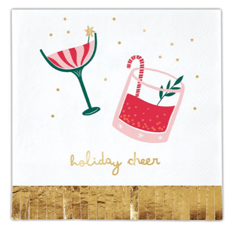 Holiday Cheer Fringe Cocktail Napkin