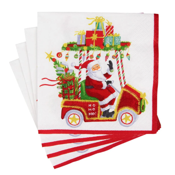 Santa's Golf Cart Cocktail Napkin