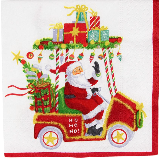 Santa's Golf Cart Cocktail Napkin