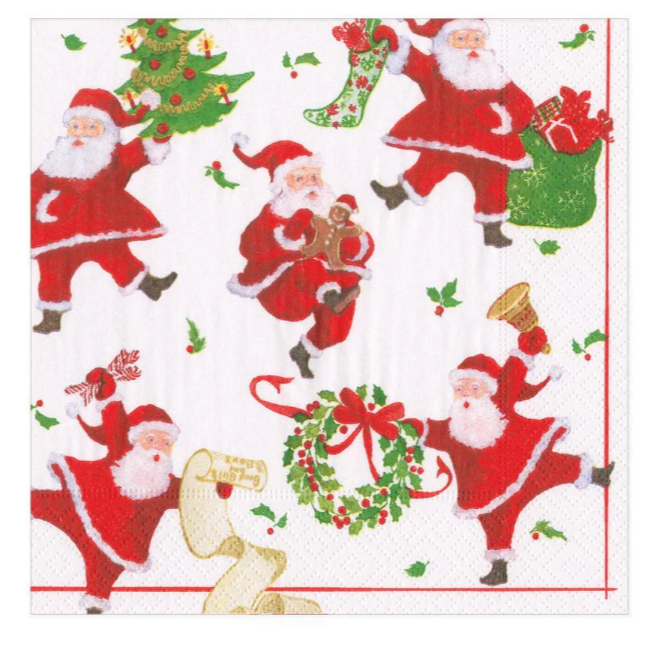 Dancing Santas Luncheon Napkin