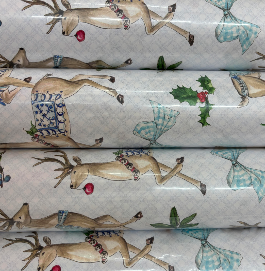 Reindeer with Blue Bow Wrapping Paper