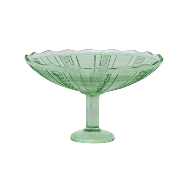 Green Glass Vintage Footed Bowl