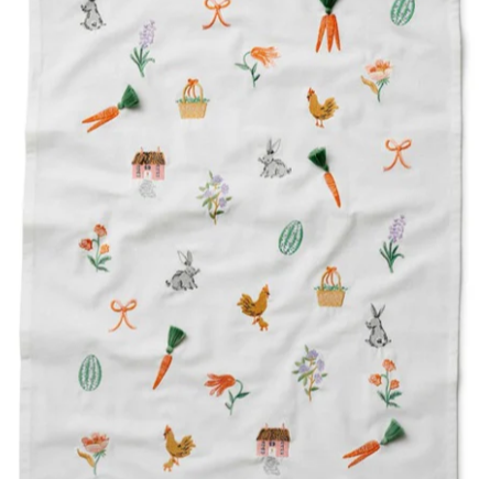 Spring Farm Embroidered Tea Towel