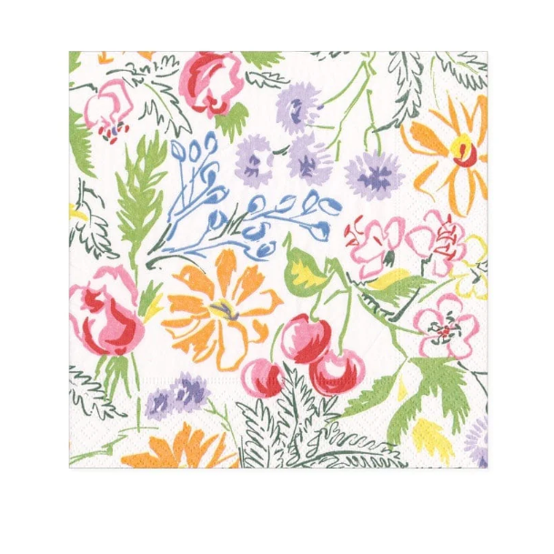 Cerise Floral Cocktail Napkins