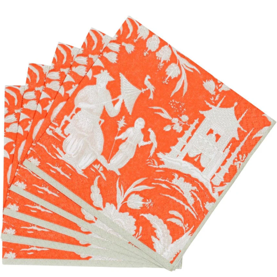 Silk Toile Mandarin Cocktail Napkin