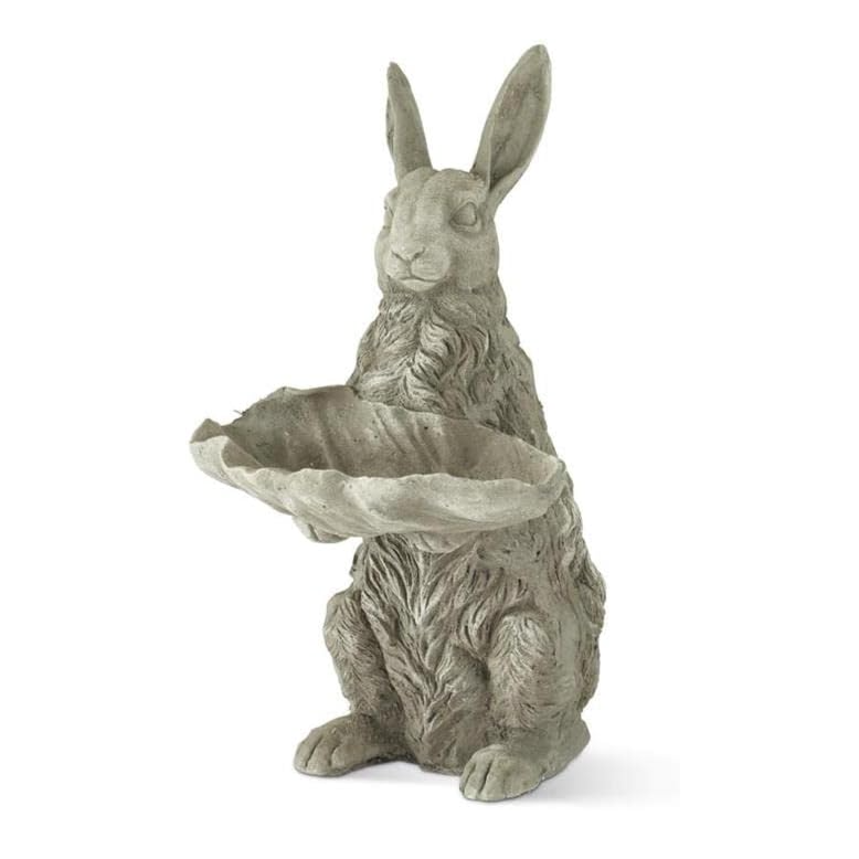 22.25 In Stone Garden Rabbit w/ Leaf Tray