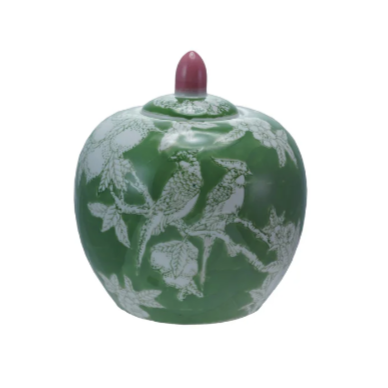 Green and Pink Jar with Birds