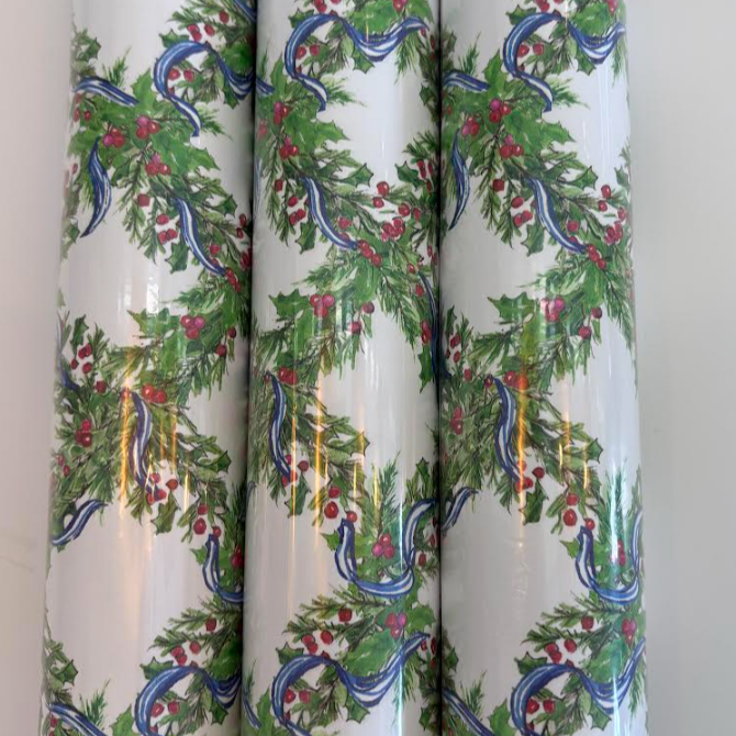 Blue Holly With Berries Wrapping Paper