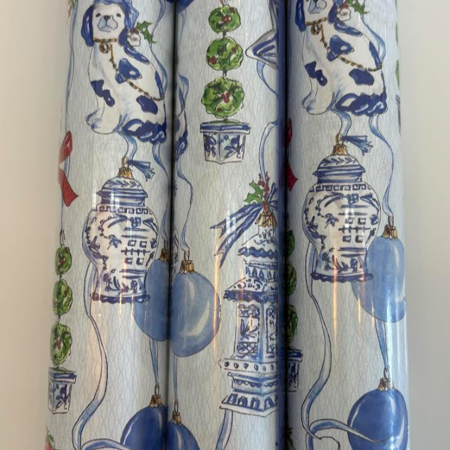 Blue Chinoiserie Ornament Wrapping Paper