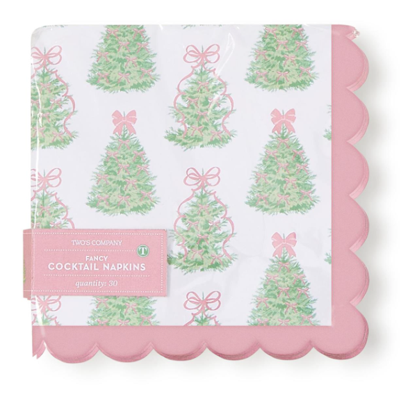 Trees and Bows Scalloped Cocktail Napkin