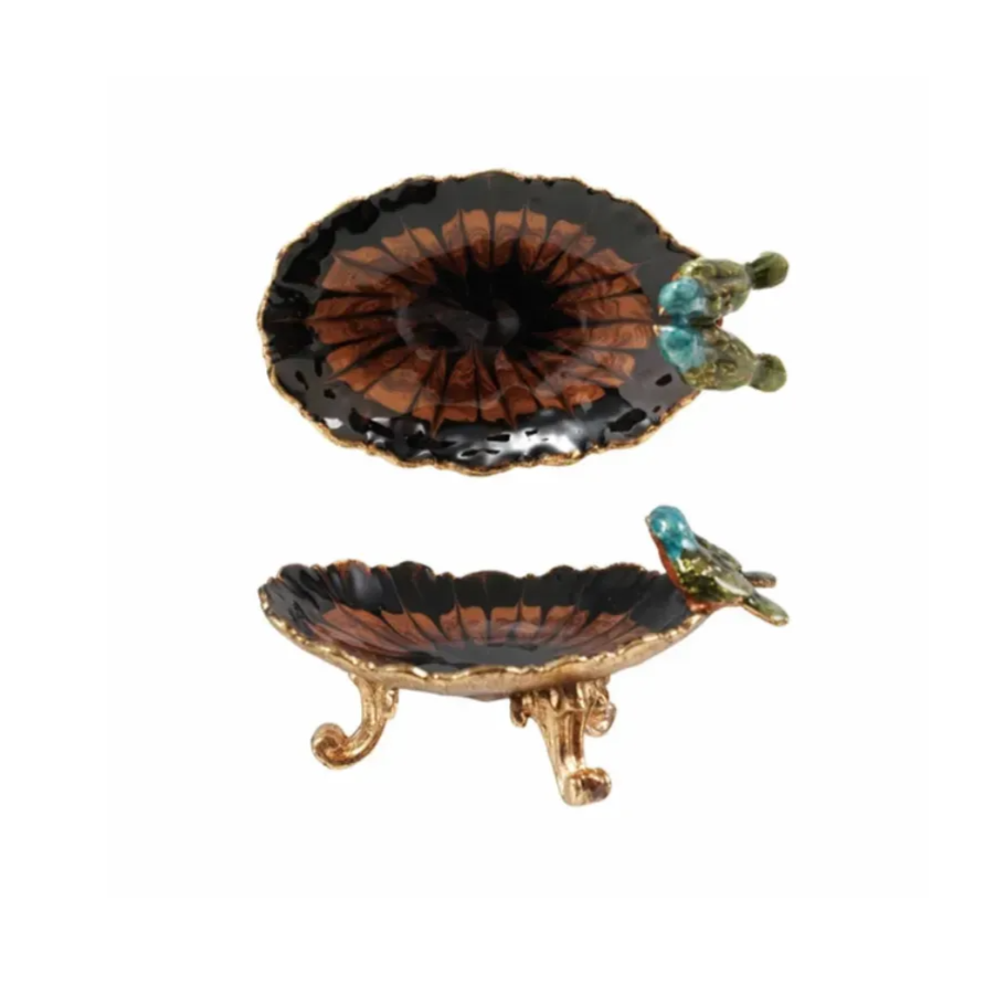 Enameled Metal Footed Jewelry Dish