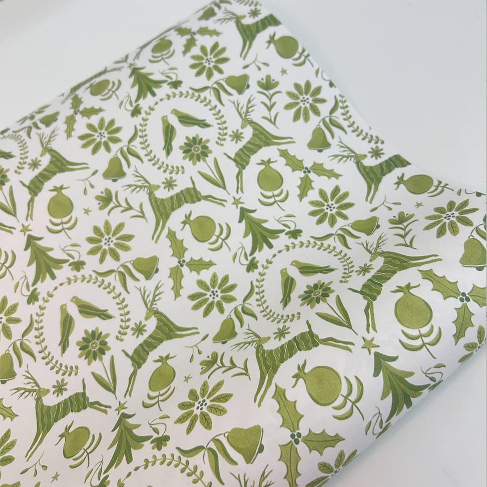 Christmas Otomi Green Wrapping Paper